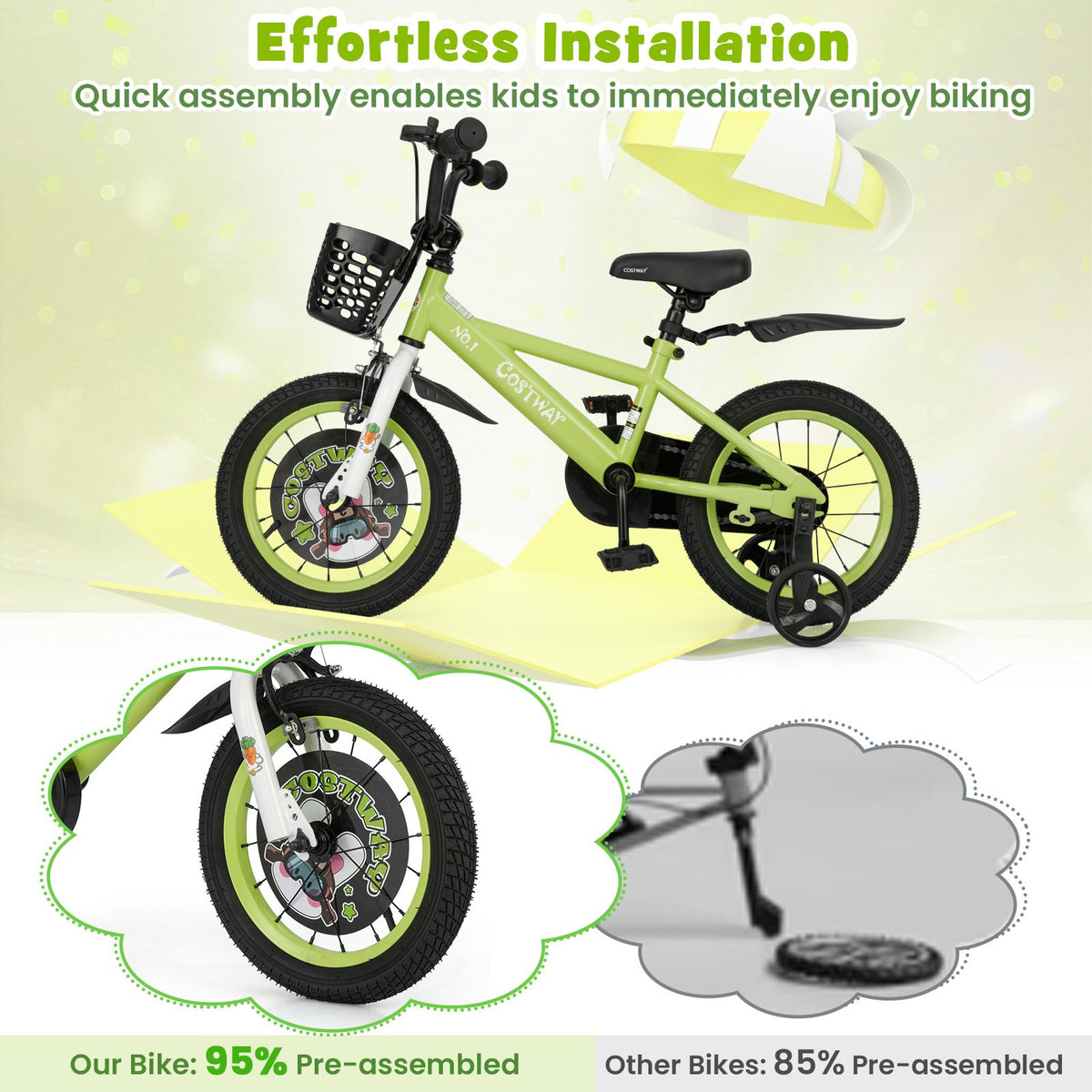 14 Inch Kids Bike Adjustable with Detachable Training Wheels for 3-5 Years Old-14 inches view 8