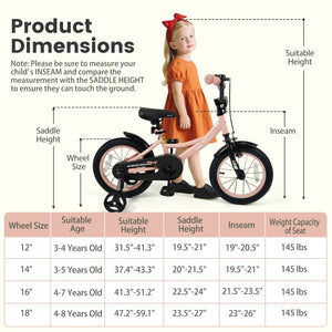14 Inch Kids Bike Adjustable with Removable Training Wheels Pink for 3-8 Years Old view 4