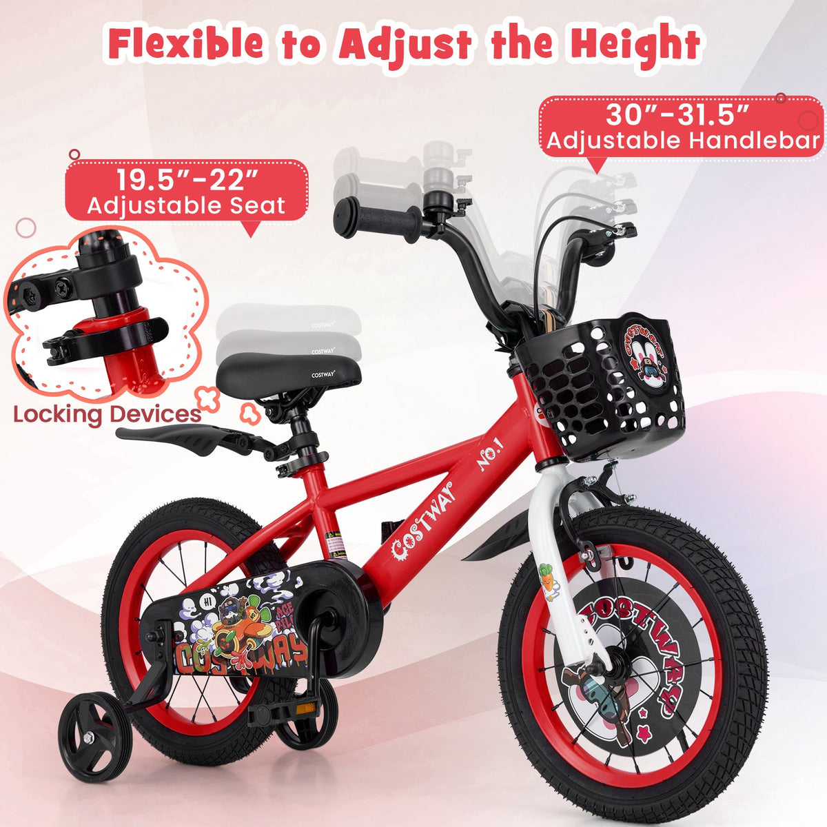 14 Inch Kids Bike Adjustable with Storage Basket and Double Brake for 3-5 Years Old-14 inches view 5
