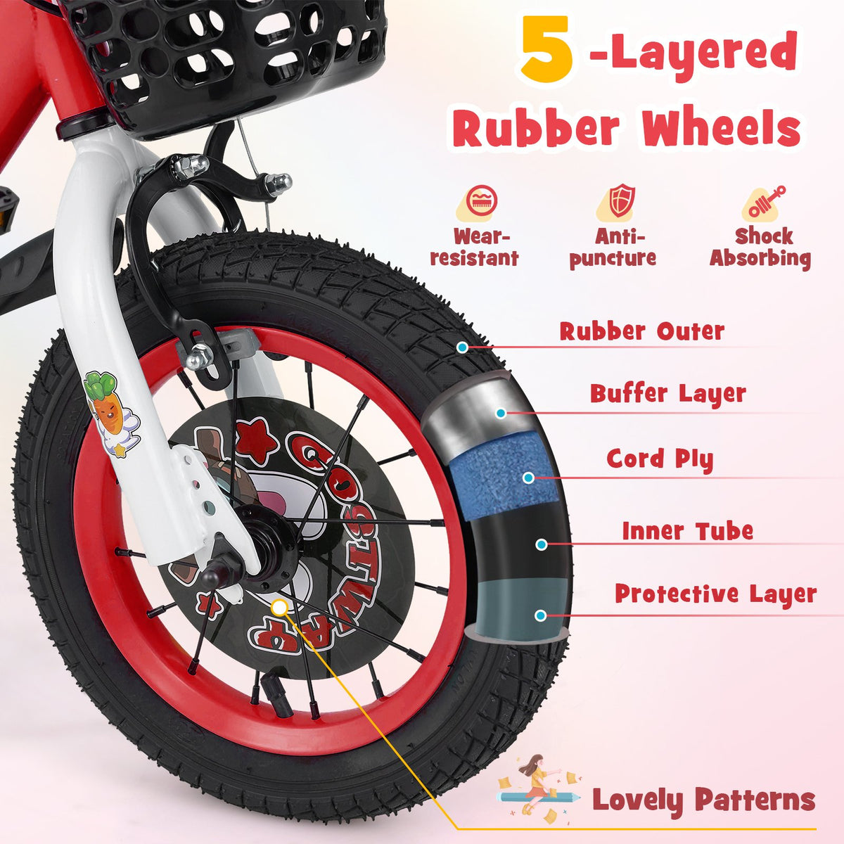 14 Inch Kids Bike Adjustable with Storage Basket and Double Brake for 3-5 Years Old-14 inches view 7