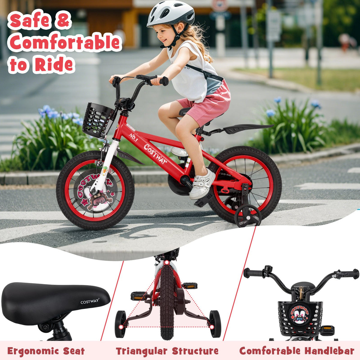 14 Inch Kids Bike Adjustable with Storage Basket and Double Brake for 3-5 Years Old-14 inches view 8