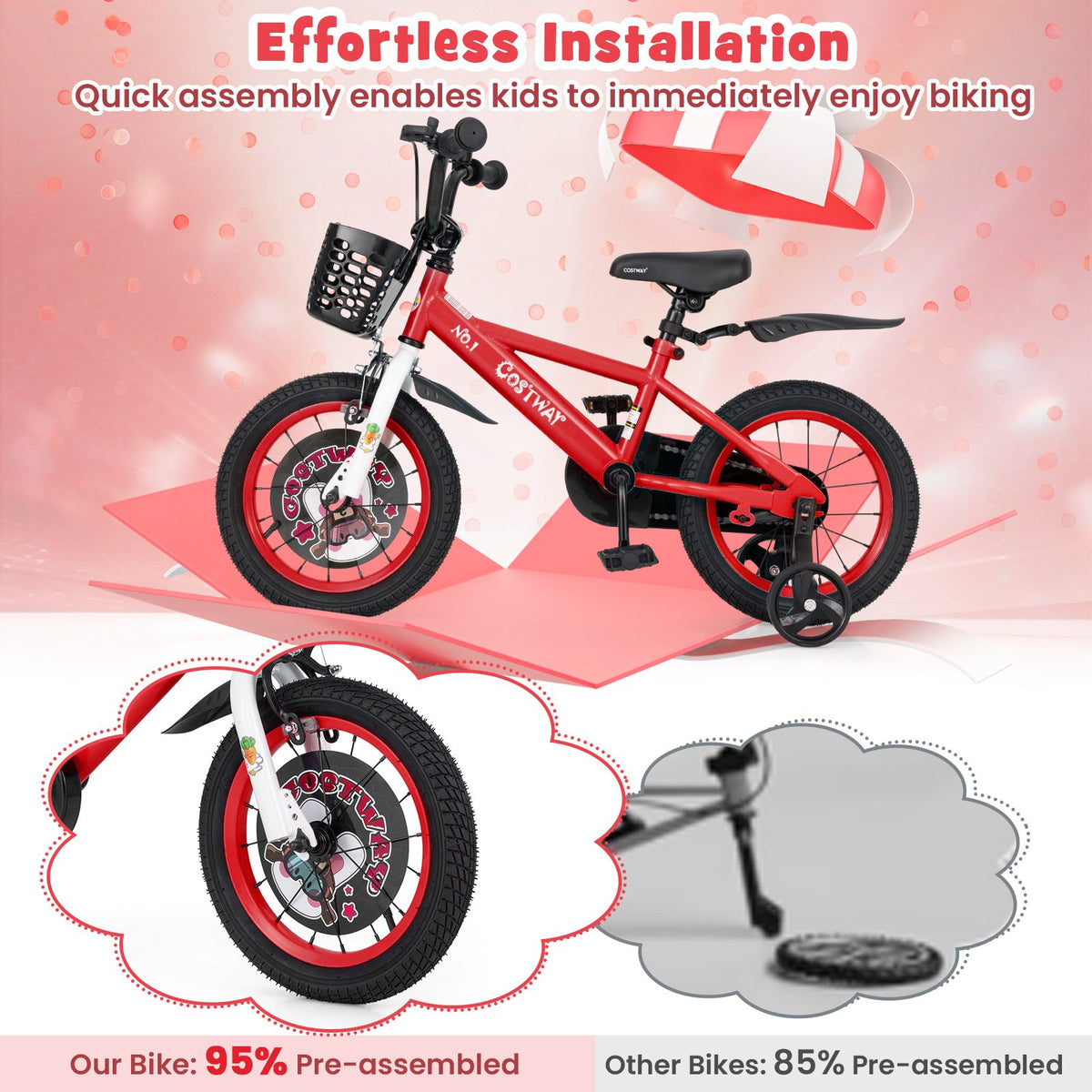 14 Inch Kids Bike Adjustable with Storage Basket and Double Brake for 3-5 Years Old-14 inches view 9