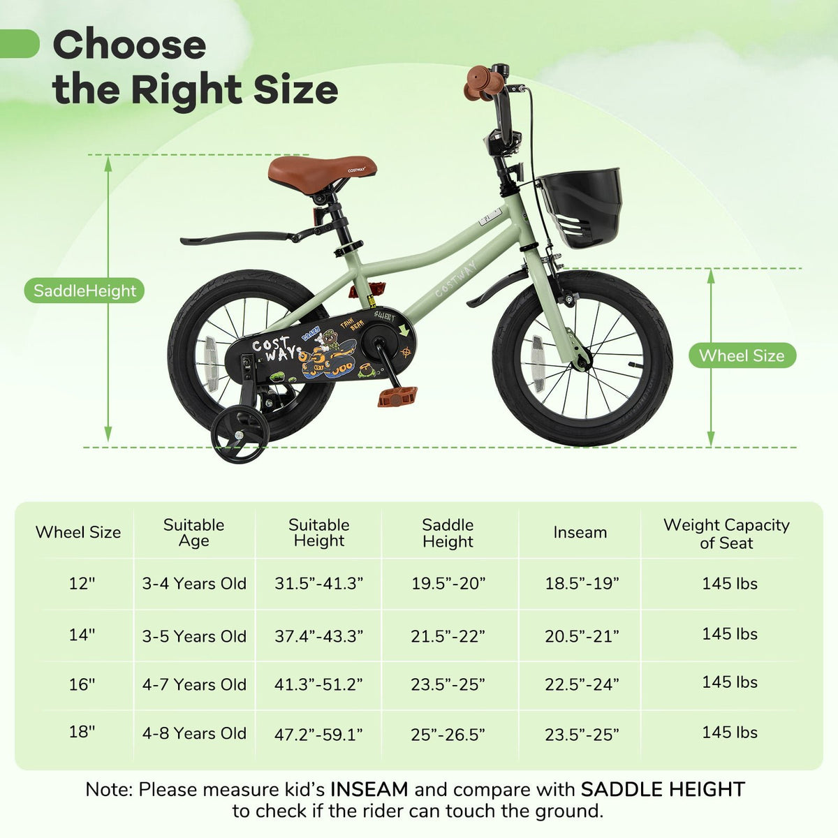14-Inch Kids Bike Adjustable with Training Wheels for 3-5 Years Old view 4