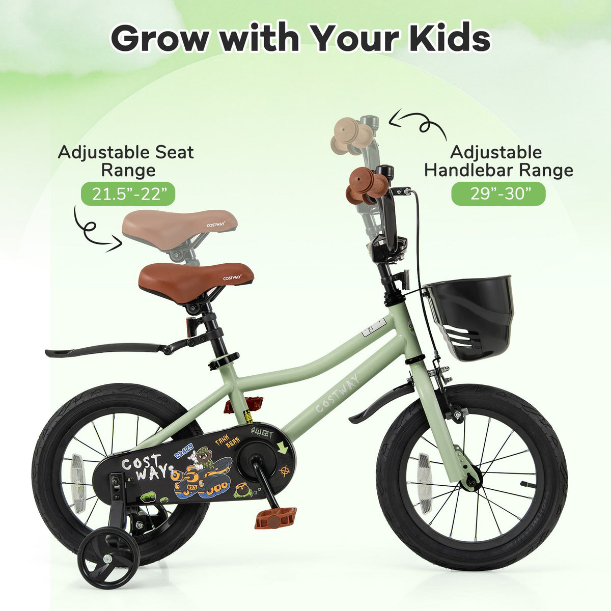 14-Inch Kids Bike Adjustable with Training Wheels for 3-5 Years Old view 6