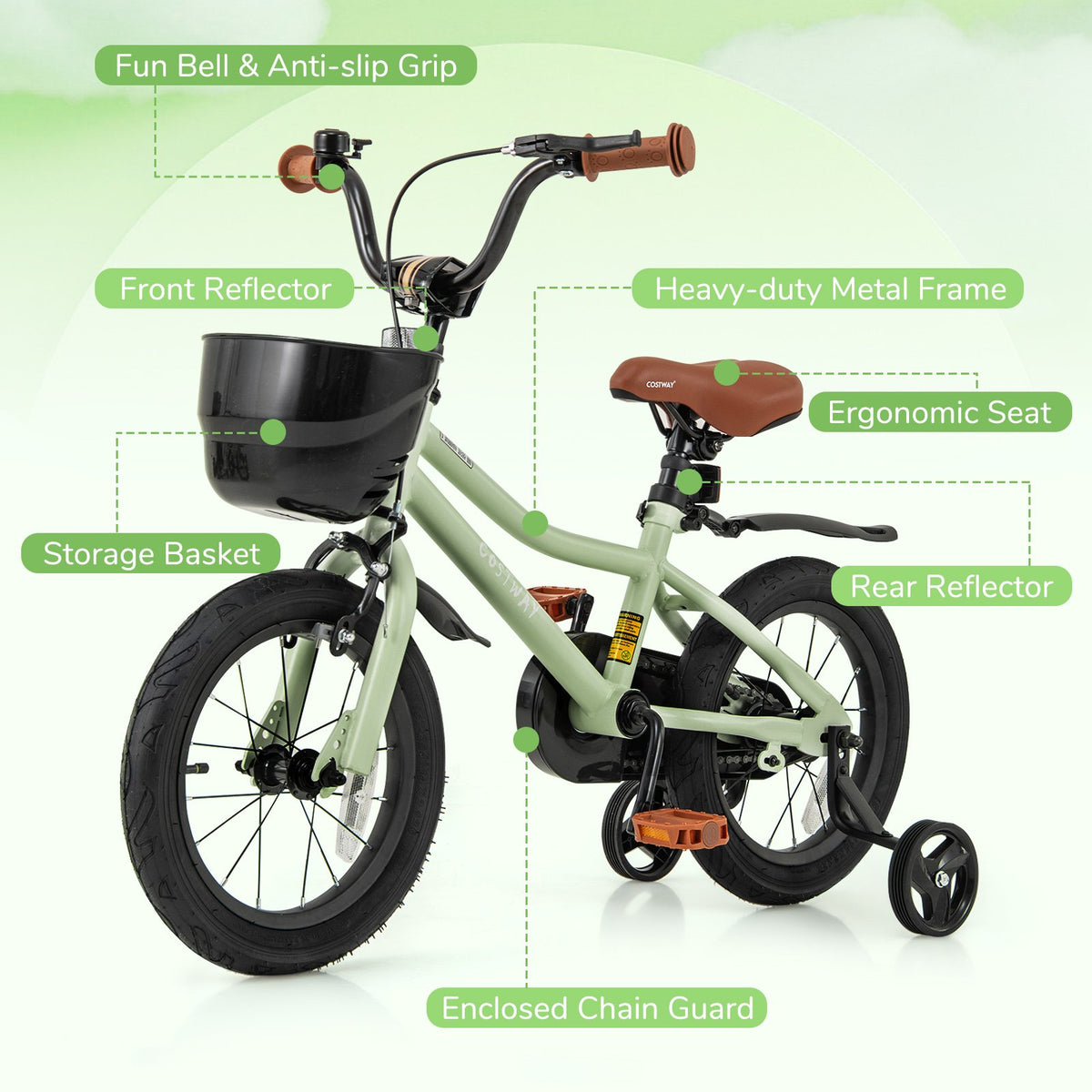 14-Inch Kids Bike Adjustable with Training Wheels for 3-5 Years Old view 7
