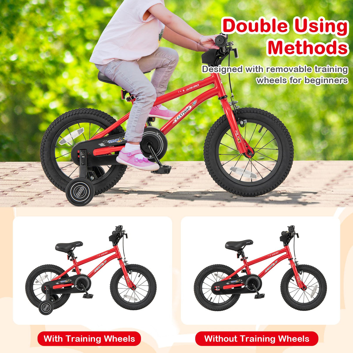 14-Inch Kids Bike Ages 3-8 with Handbrake and Coaster Brake and Bell Ring-14 inches view 2