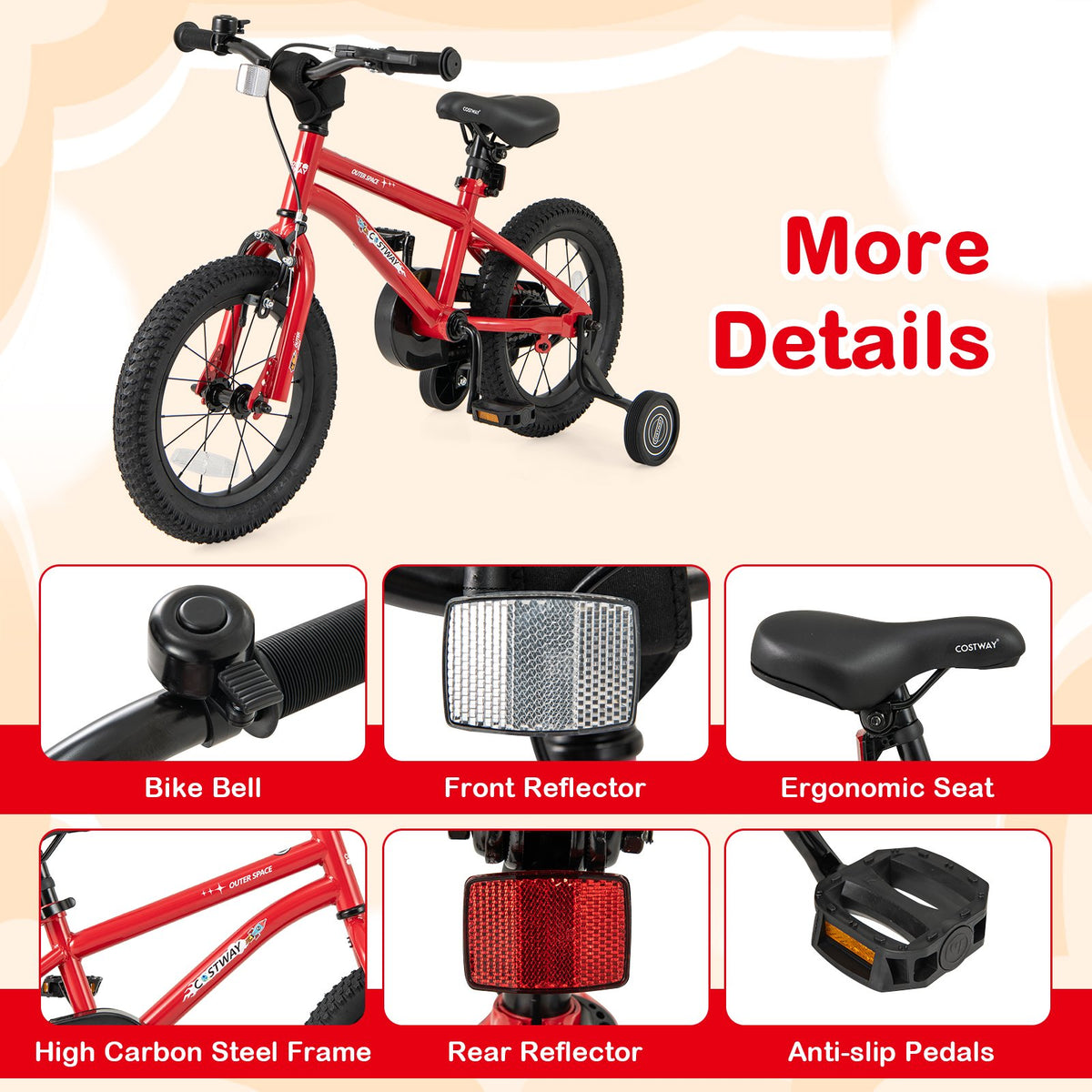 14-Inch Kids Bike Ages 3-8 with Handbrake and Coaster Brake and Bell Ring-14 inches view 7