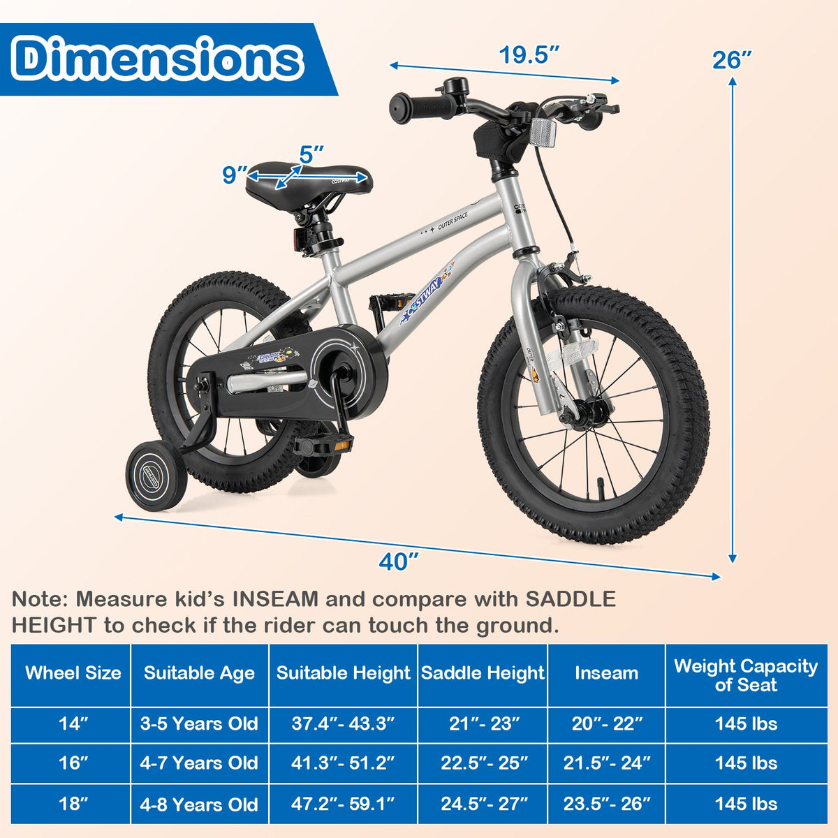 14-Inch Kids Bike Bicycle for Boys Girls 3-5 with High Carbon Steel Frame view 3