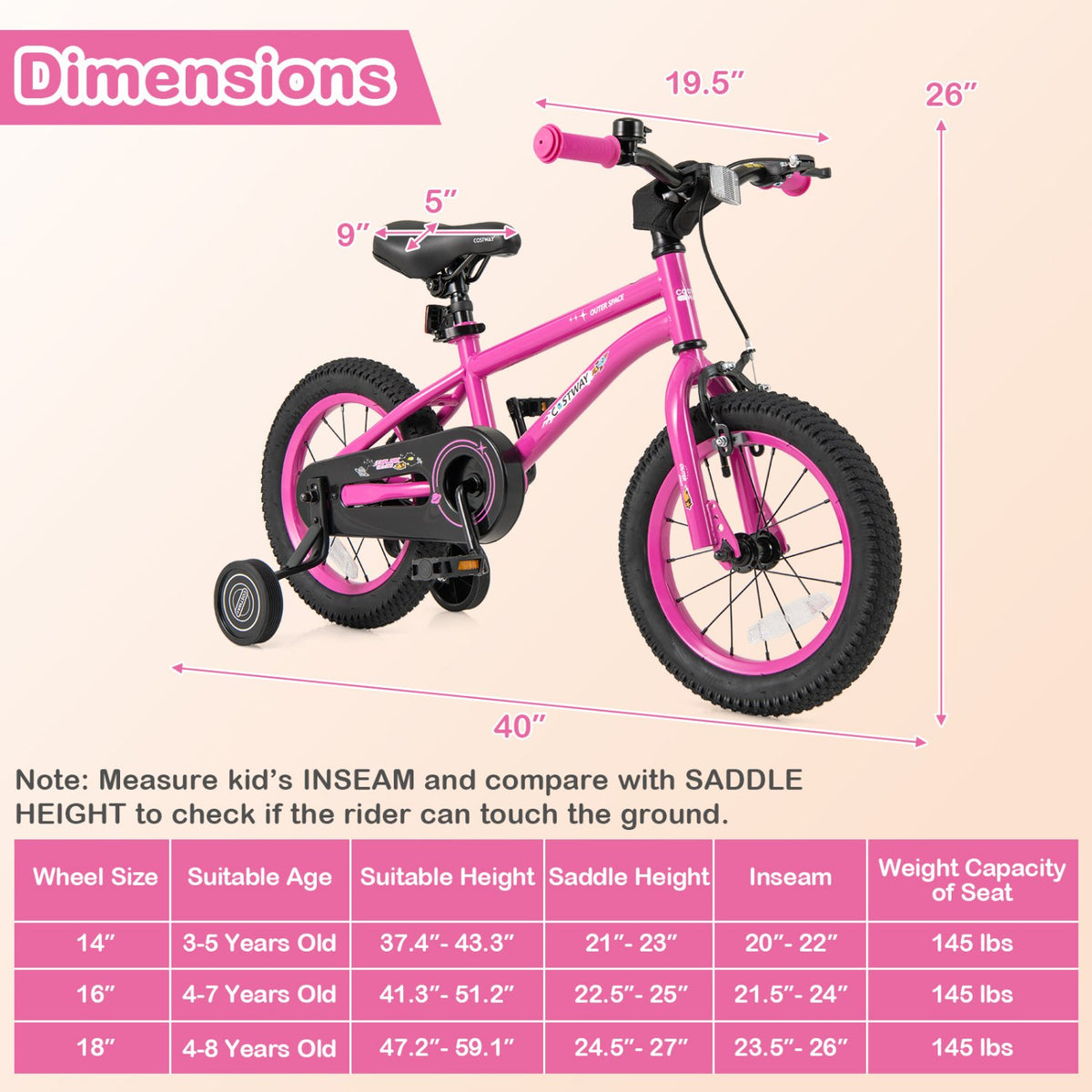 14 Inch Kids Bike for 3-5 Years Old Adjustable with Removable Training Wheels view 4