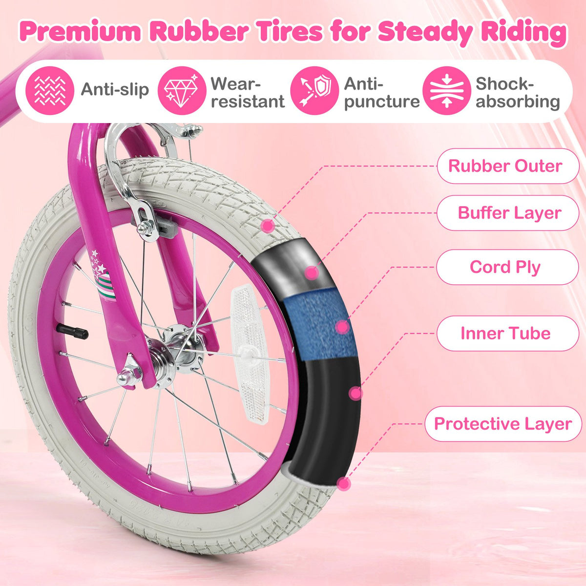 14 Inch Kids Bike for Aged 3-8 Years Old with Adjustable Handlebar Pink- Starlight Wave view 9