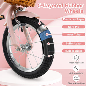 14 Inch Kids Bike Retro Bicycle with Adjustable Height and Basket for Ages 3-5 Years Old- view 4