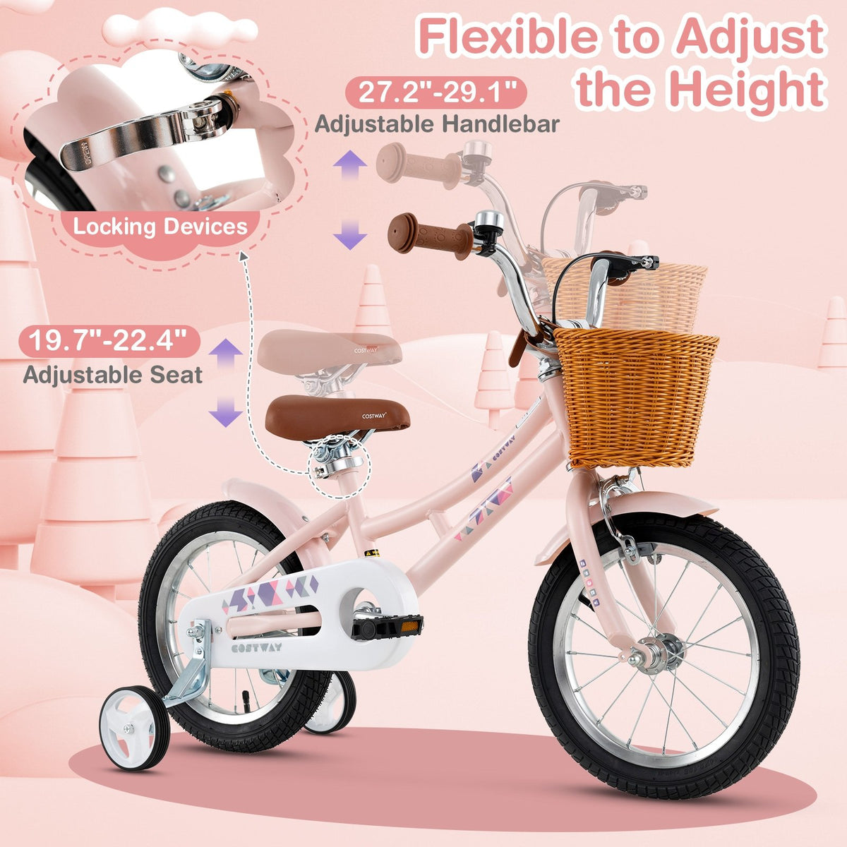 14 Inch Kids Bike Retro Bicycle with Adjustable Height and Basket for Ages 3-5 Years Old- view 6