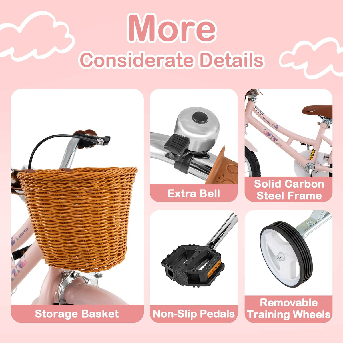 14 Inch Kids Bike Retro Bicycle with Adjustable Height and Basket for Ages 3-5 Years Old- view 7