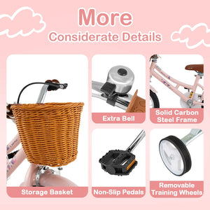14 Inch Kids Bike Retro Bicycle with Adjustable Height and Basket for Ages 3-5 Years Old- view 7