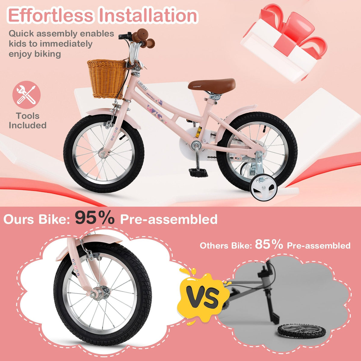 14 Inch Kids Bike Retro Bicycle with Adjustable Height and Basket for Ages 3-5 Years Old- view 8
