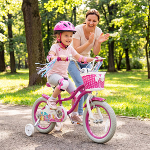 14-Inch Kids Bike Adjustable with Basket and Streamers Rose Red - Princess of the Sea Theme view 2
