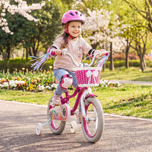 14-Inch Kids Bike Adjustable with Basket and Streamers Rose Red - Princess of the Sea Theme view 3
