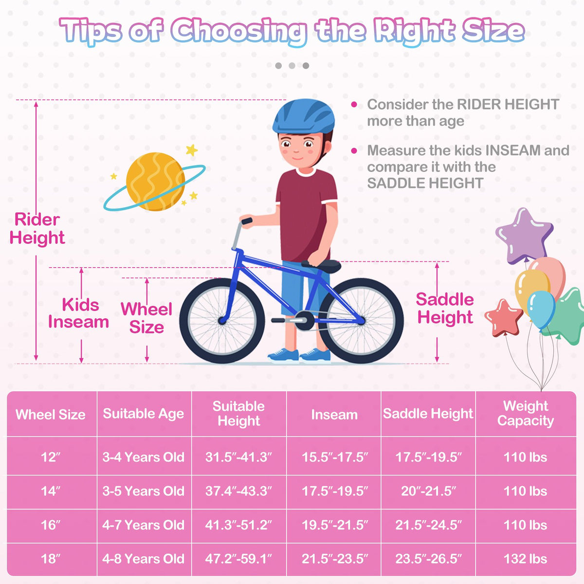 14-Inch Kids Bike Adjustable with Basket and Streamers Rose Red - Princess of the Sea Theme view 5