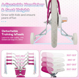 14-Inch Kids Bike Adjustable with Basket and Streamers Rose Red - Princess of the Sea Theme view 6