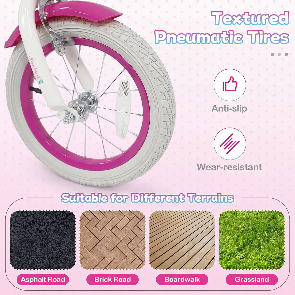 14-Inch Kids Bike Adjustable with Basket and Streamers Rose Red - Princess of the Sea Theme view 7