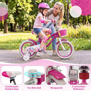 14-Inch Kids Bike Adjustable with Basket and Streamers Rose Red - Princess of the Sea Theme view 9