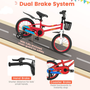 14 Inch Kids Bike with 2 Training Wheels for 3-5 Years Old-Red view 5