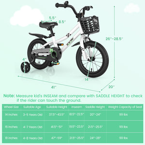 14 Inch Kids Bike with 2 Training Wheels for 3-5 Years Old-Black & White view 4