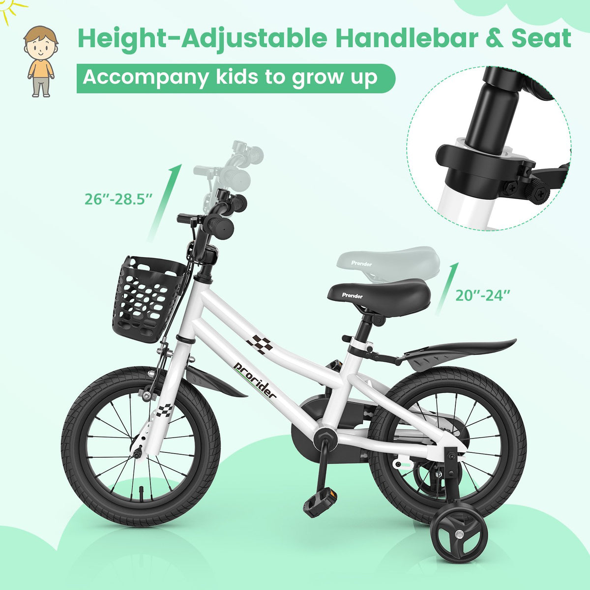 14 Inch Kids Bike with 2 Training Wheels for 3-5 Years Old-Black & White view 5