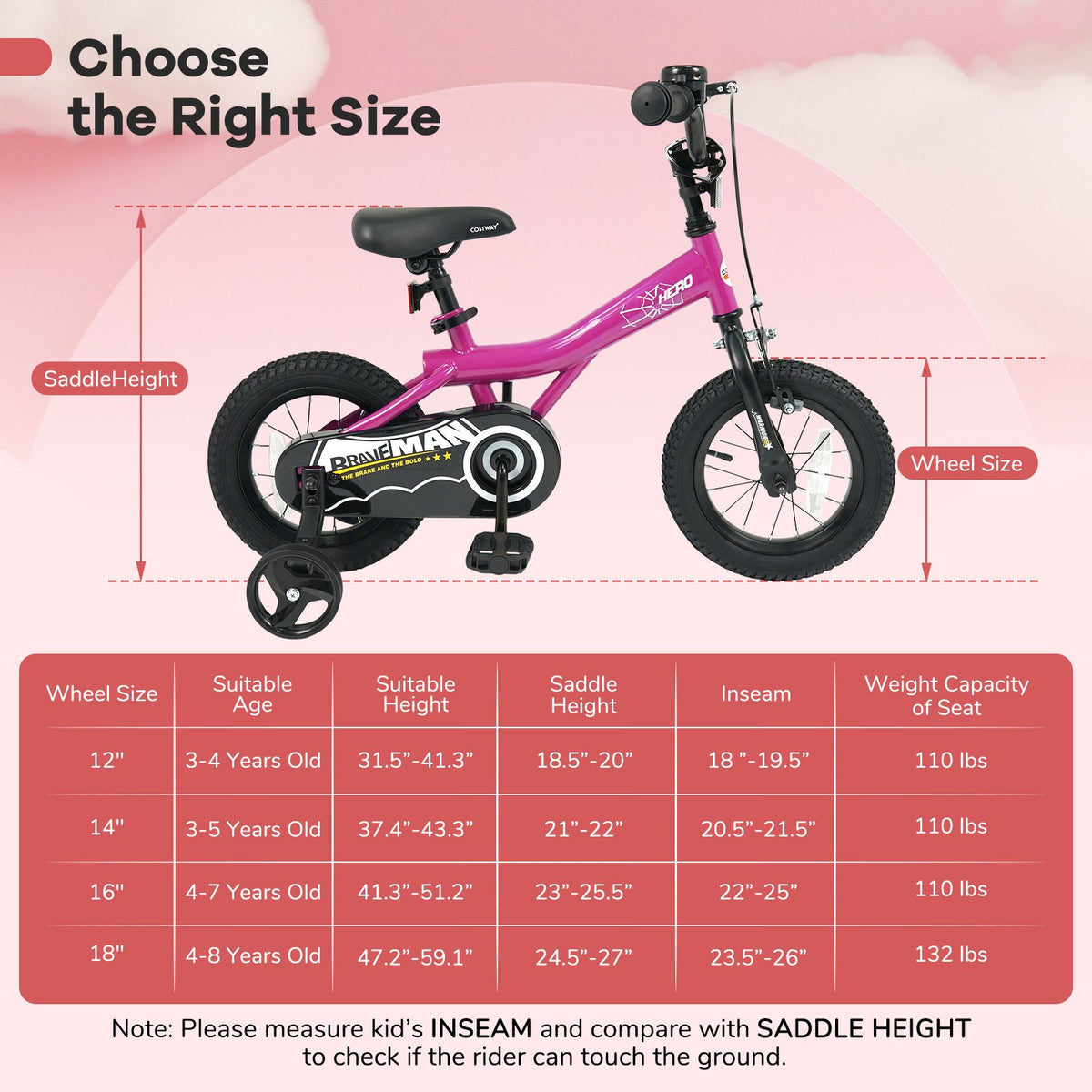 14-Inch Kids Bike with Removable Training Wheels Pink-Brave Hero view 4