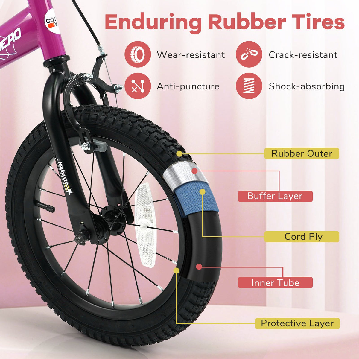 14-Inch Kids Bike with Removable Training Wheels Pink-Brave Hero view 9
