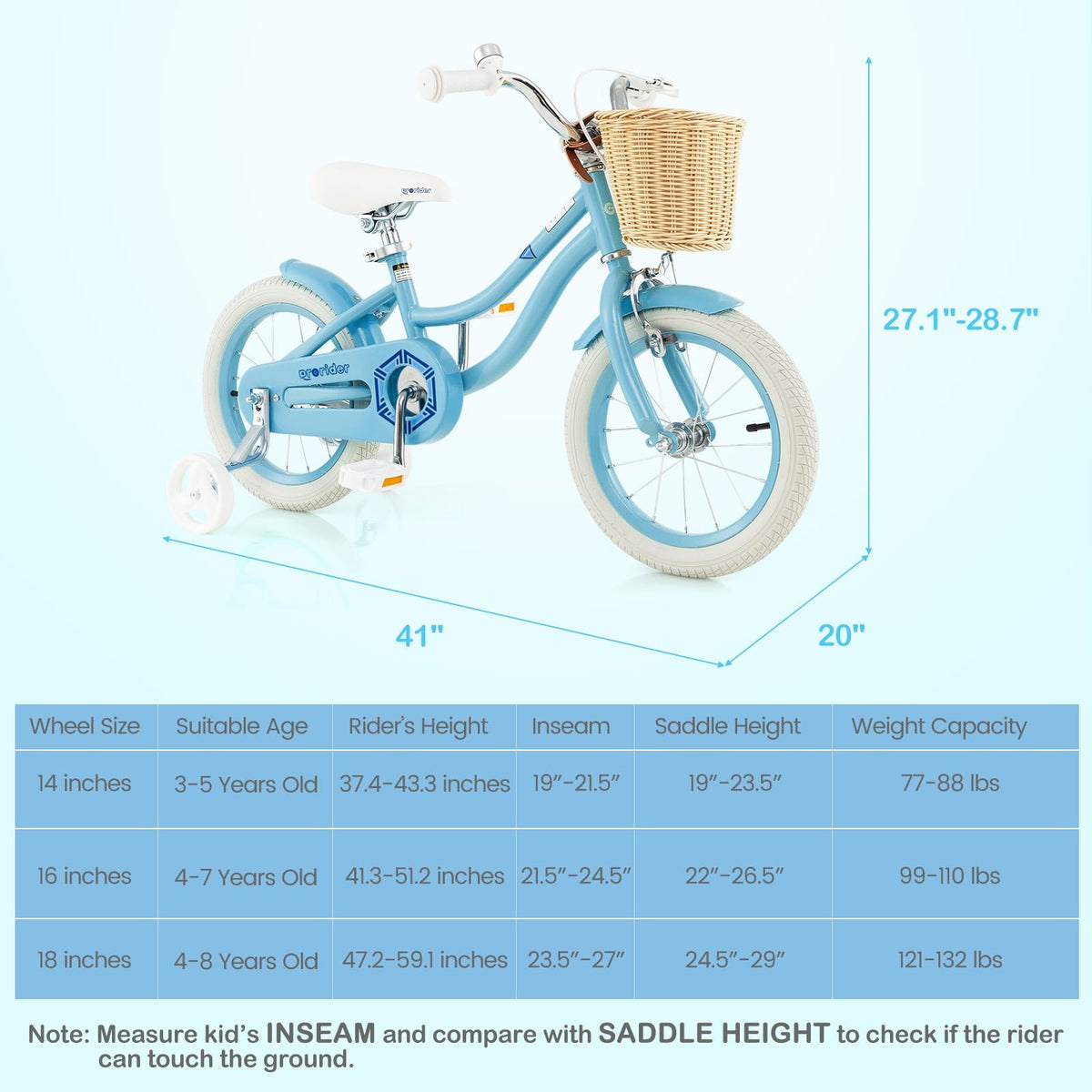 14-Inch Kids Bike with Training Wheels and Adjustable Handlebar Seat-Blue view 5