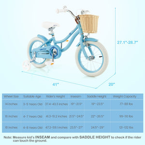 14-Inch Kids Bike with Training Wheels and Adjustable Handlebar Seat-Blue view 5