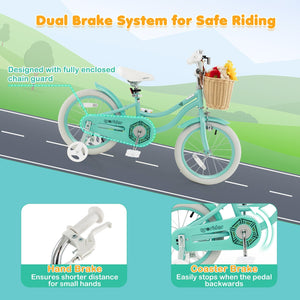 14-Inch Kids Bike with Training Wheels and Adjustable Handlebar Seat-Green view 7
