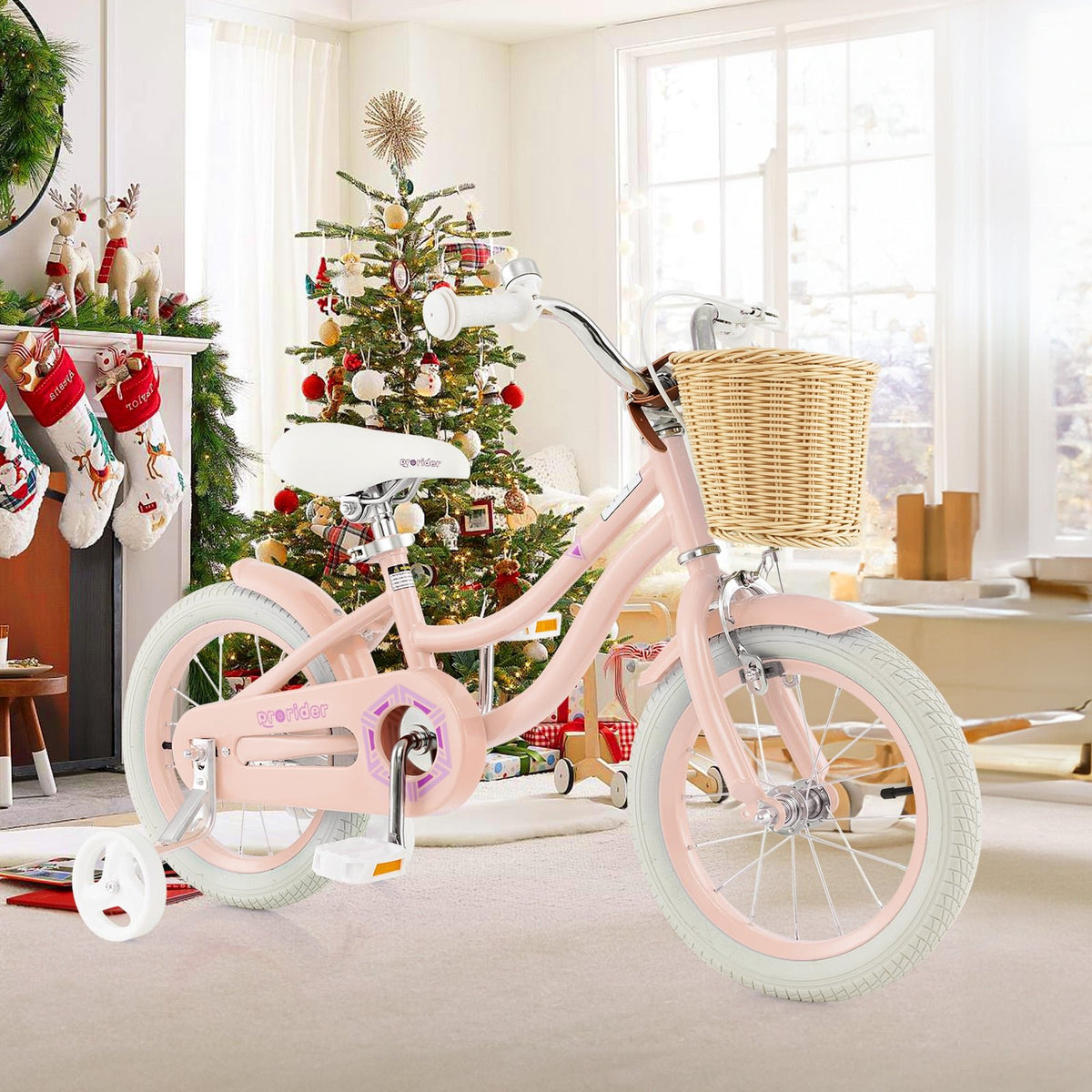 14-Inch Kids Bike with Training Wheels and Adjustable Handlebar Seat-Pink view 2