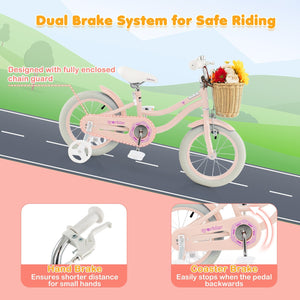 14-Inch Kids Bike with Training Wheels and Adjustable Handlebar Seat-Pink view 7
