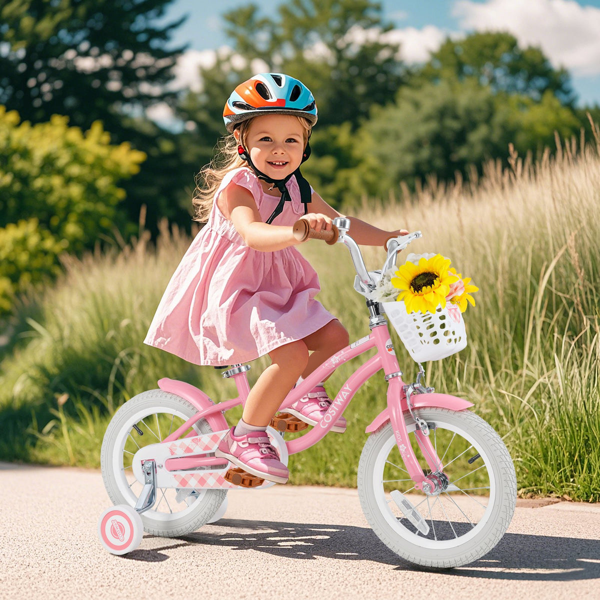 14 Inch Kids Bike with Training Wheels and Basket for Boys Girls 3-5 Years Old-14 inches view 2