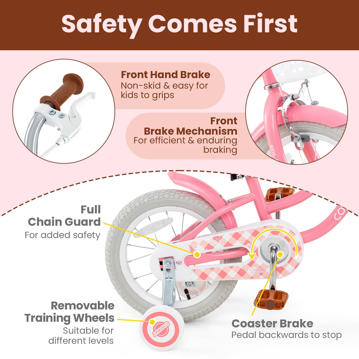14 Inch Kids Bike with Training Wheels and Basket for Boys Girls 3-5 Years Old-14 inches view 6