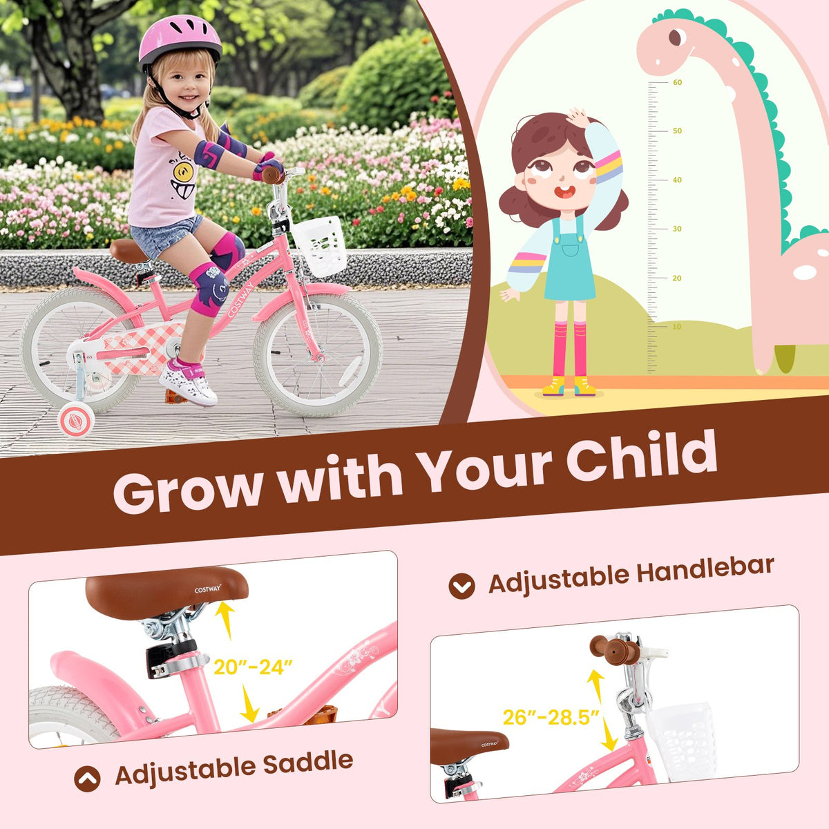 14 Inch Kids Bike with Training Wheels and Basket for Boys Girls 3-5 Years Old-14 inches view 7