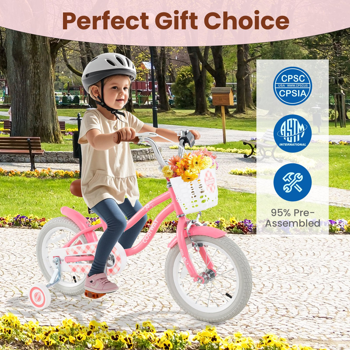 14 Inch Kids Bike with Training Wheels and Basket for Boys Girls 3-5 Years Old-14 inches view 9