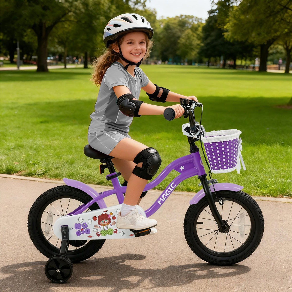 14 Inch Kids Bike with Training Wheels for Aged 3-5 Years Old - Magic Purple view 3