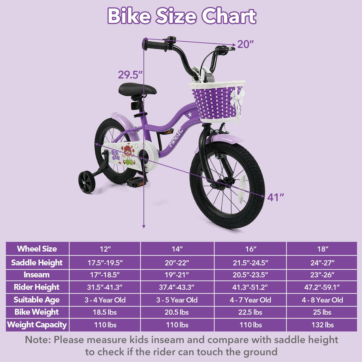 14 Inch Kids Bike with Training Wheels for Aged 3-5 Years Old - Magic Purple view 4