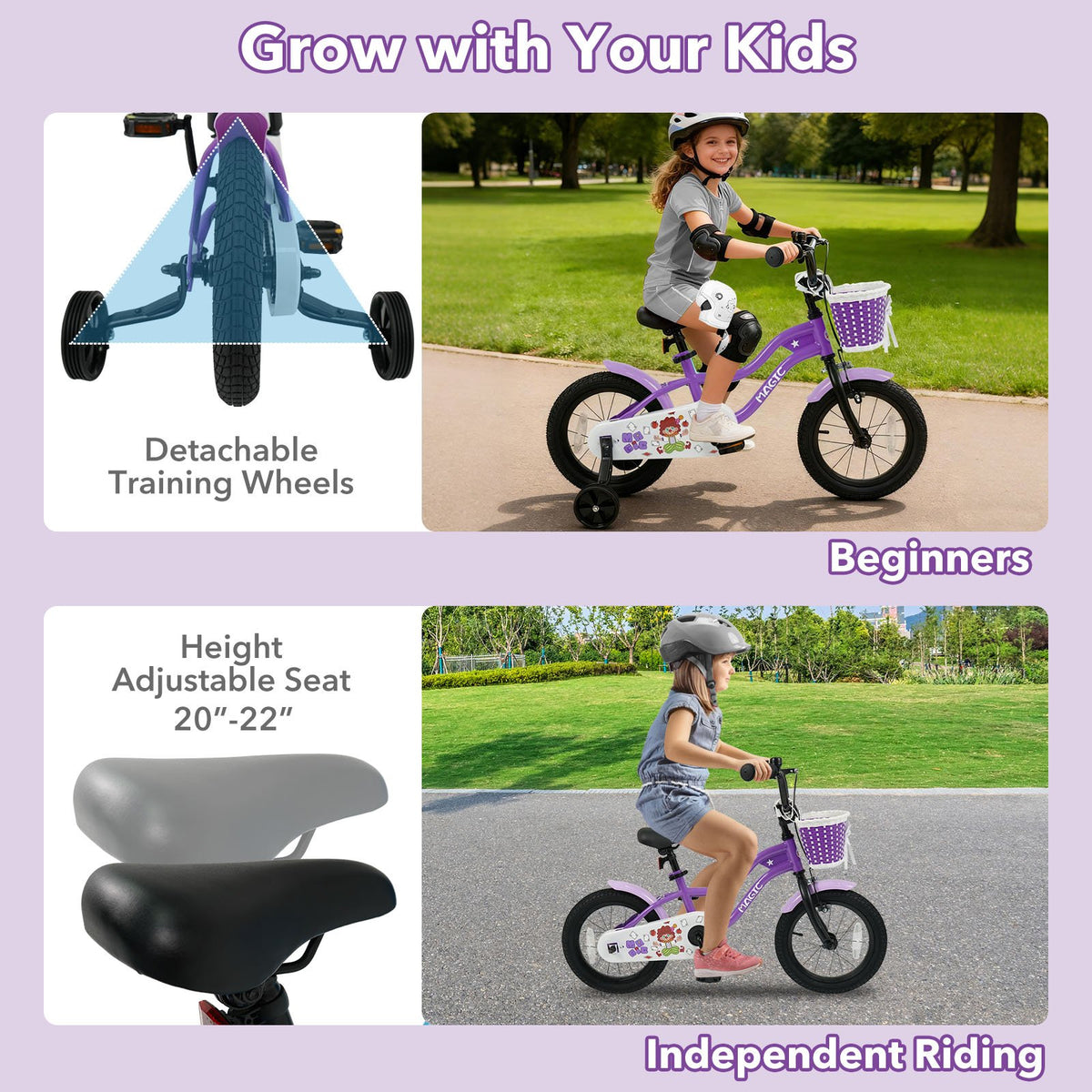 14 Inch Kids Bike with Training Wheels for Aged 3-5 Years Old - Magic Purple view 6