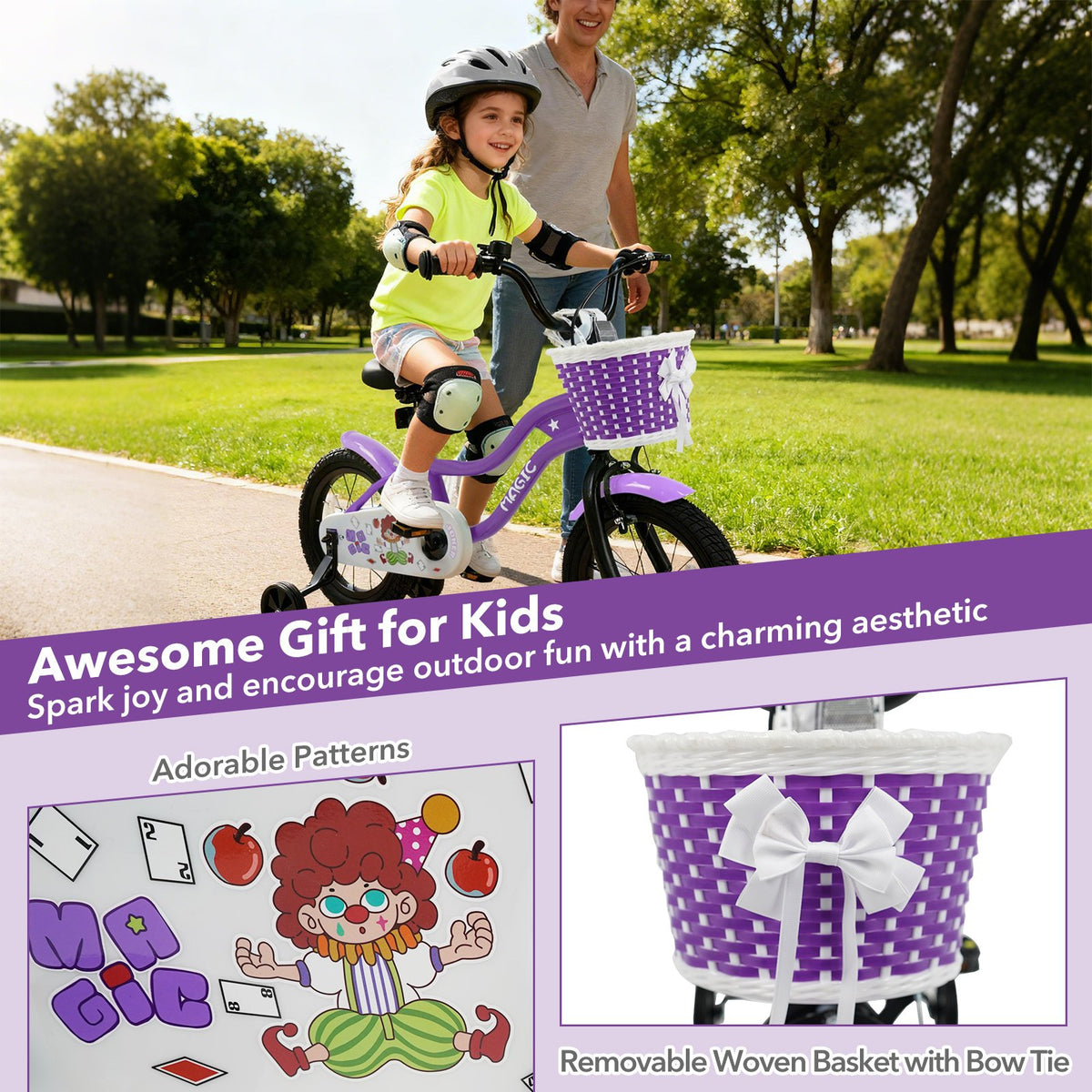 14 Inch Kids Bike with Training Wheels for Aged 3-5 Years Old - Magic Purple view 8