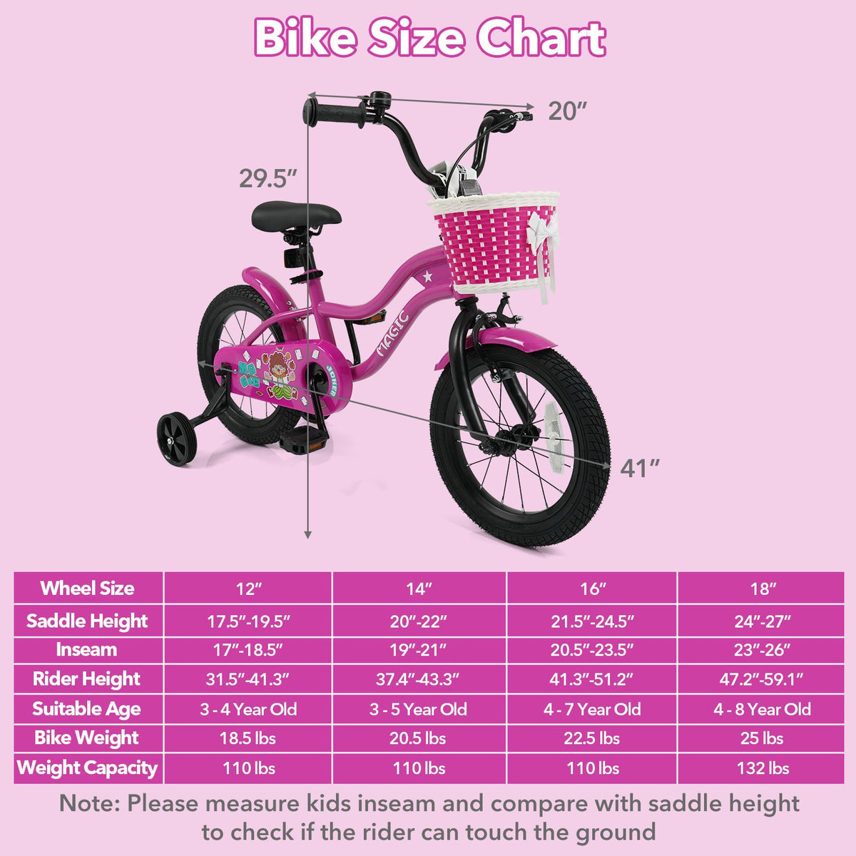 14 Inch Kids Bike with Training Wheels for Aged 3-5 Years Old - Magic Rose view 4