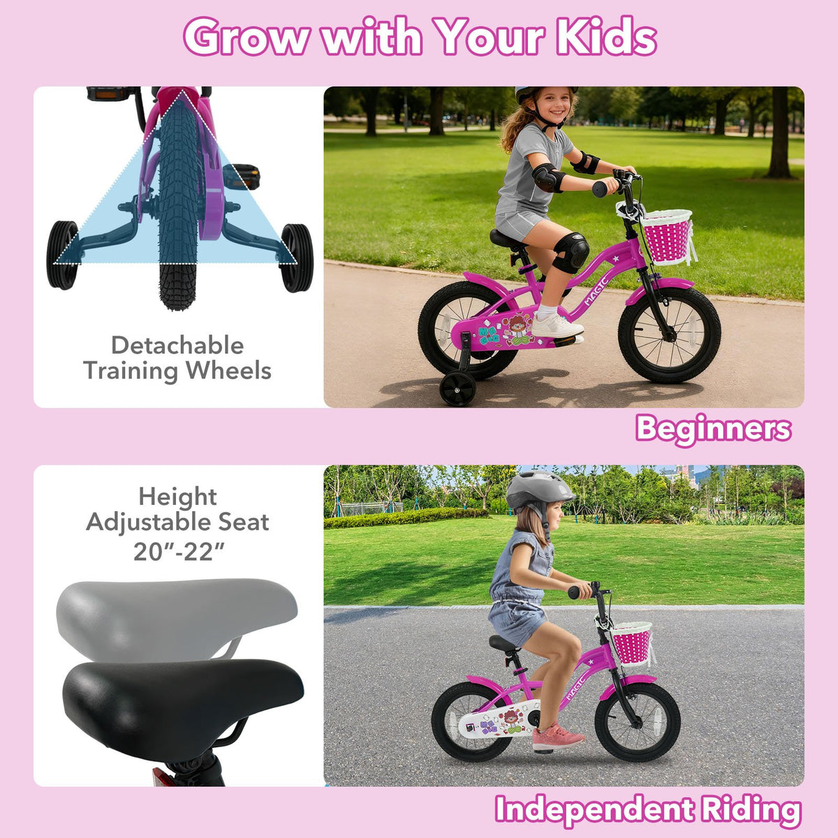 14 Inch Kids Bike with Training Wheels for Aged 3-5 Years Old - Magic Rose view 6