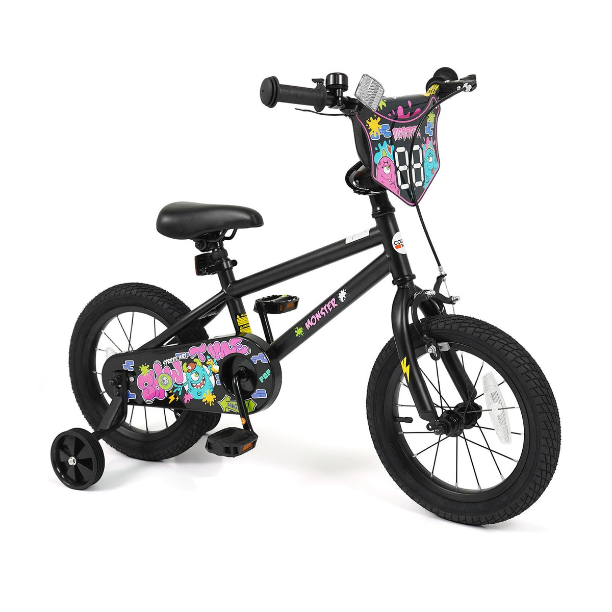 14 Inch Kids Bike with Training Wheels for Ages 3-5 Years Old Black- Street Art Time
