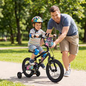 14 Inch Kids Bike with Training Wheels for Ages 3-5 Years Old Black- Street Art Time view 3