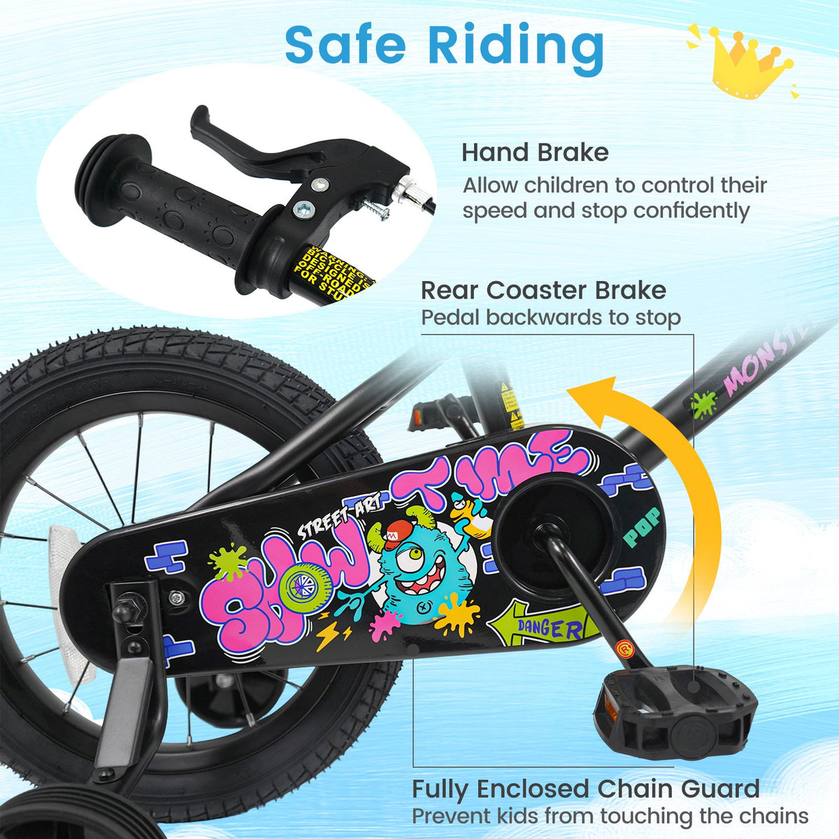 14 Inch Kids Bike with Training Wheels for Ages 3-5 Years Old Black- Street Art Time view 5