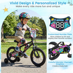 14 Inch Kids Bike with Training Wheels for Ages 3-5 Years Old Black- Street Art Time view 7