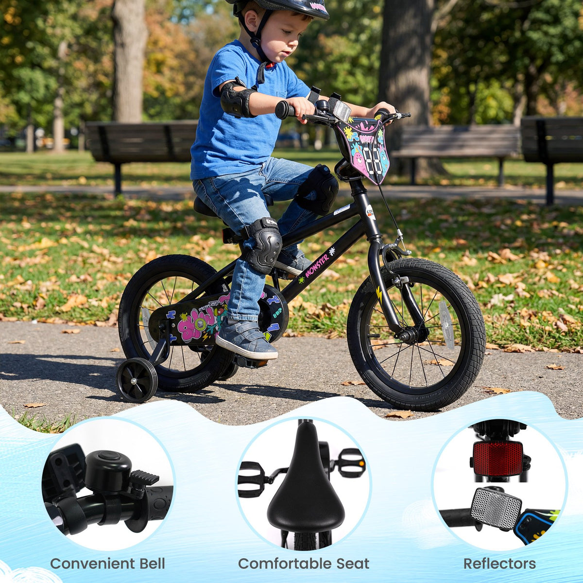 14 Inch Kids Bike with Training Wheels for Ages 3-5 Years Old Black- Street Art Time view 8